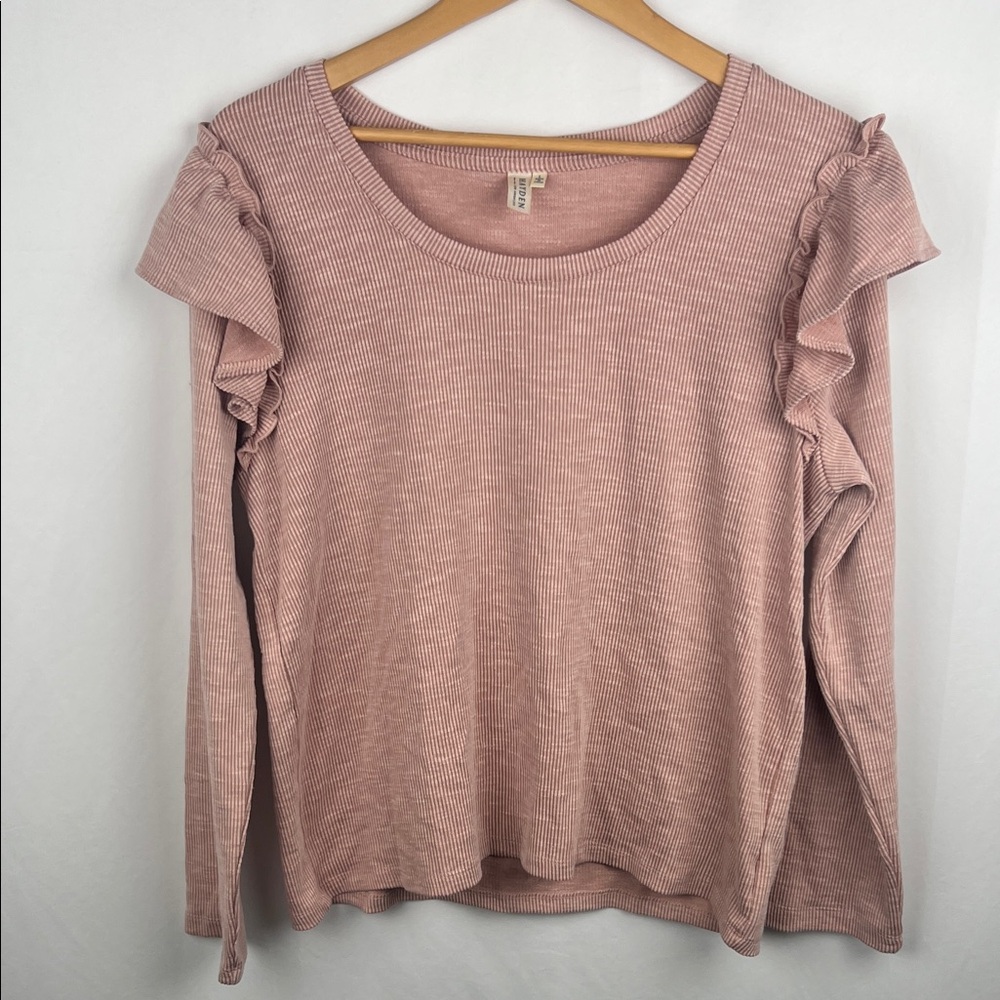 Hayden Los Angles Women’s Ruffle‎ Sleeve Blouse Large Dusty Rose Color